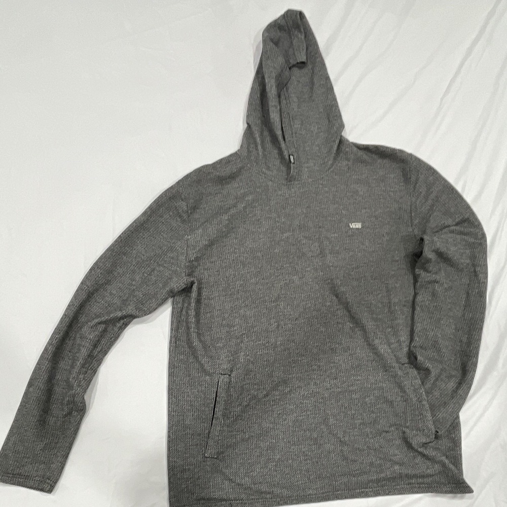VANS Men's 2XL Gray Herringbone Knit Pullover Hoodie Logo Pocket